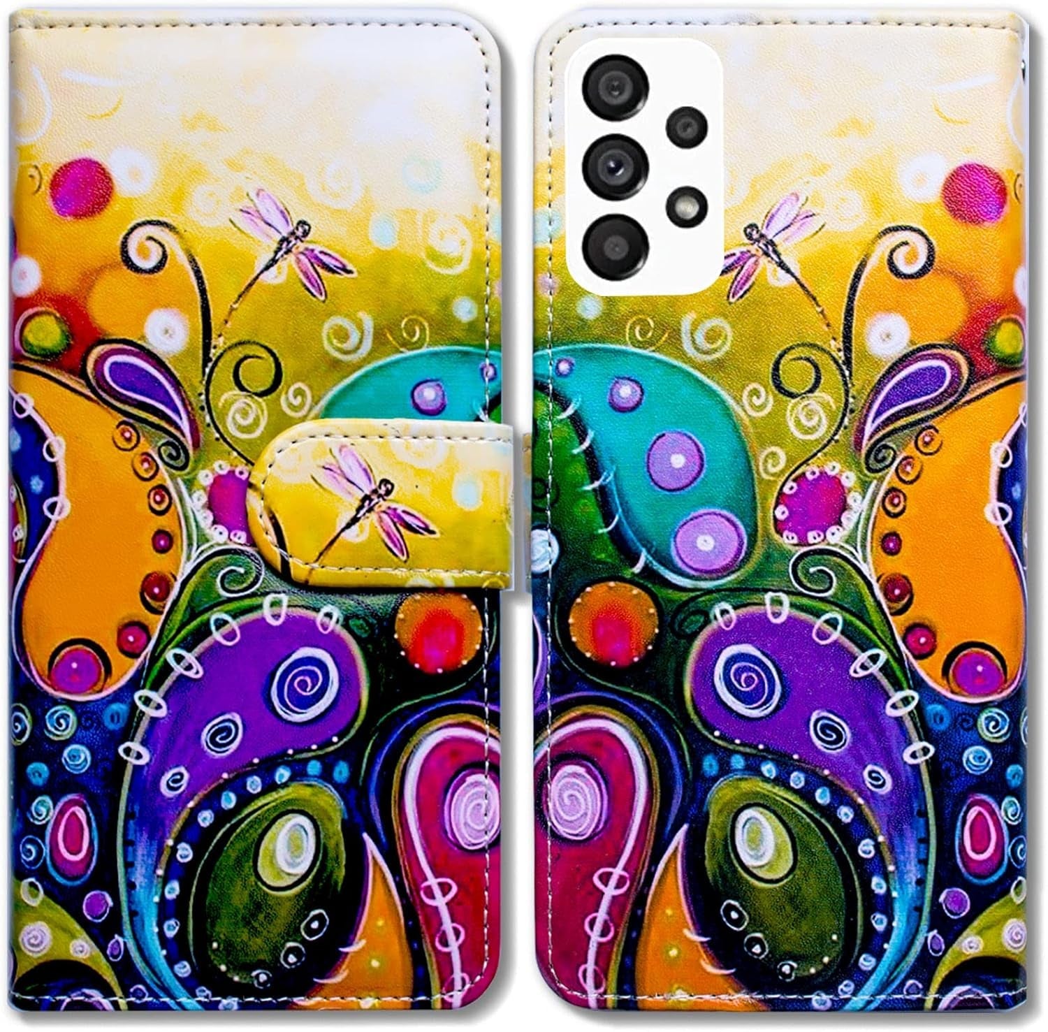 Bcov Galaxy A53 Case, Black Bird Green Leather Flip Phone Case Wallet Cover with Card Slot Holder Kickstand for Samsung Galaxy A53 5G