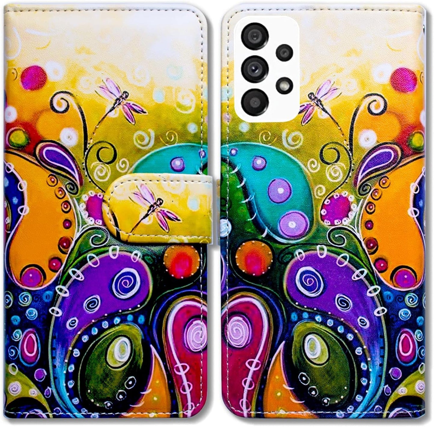 Bcov Galaxy A53 Case, Black Bird Green Leather Flip Phone Case Wallet Cover with Card Slot Holder Kickstand for Samsung Galaxy A53 5G