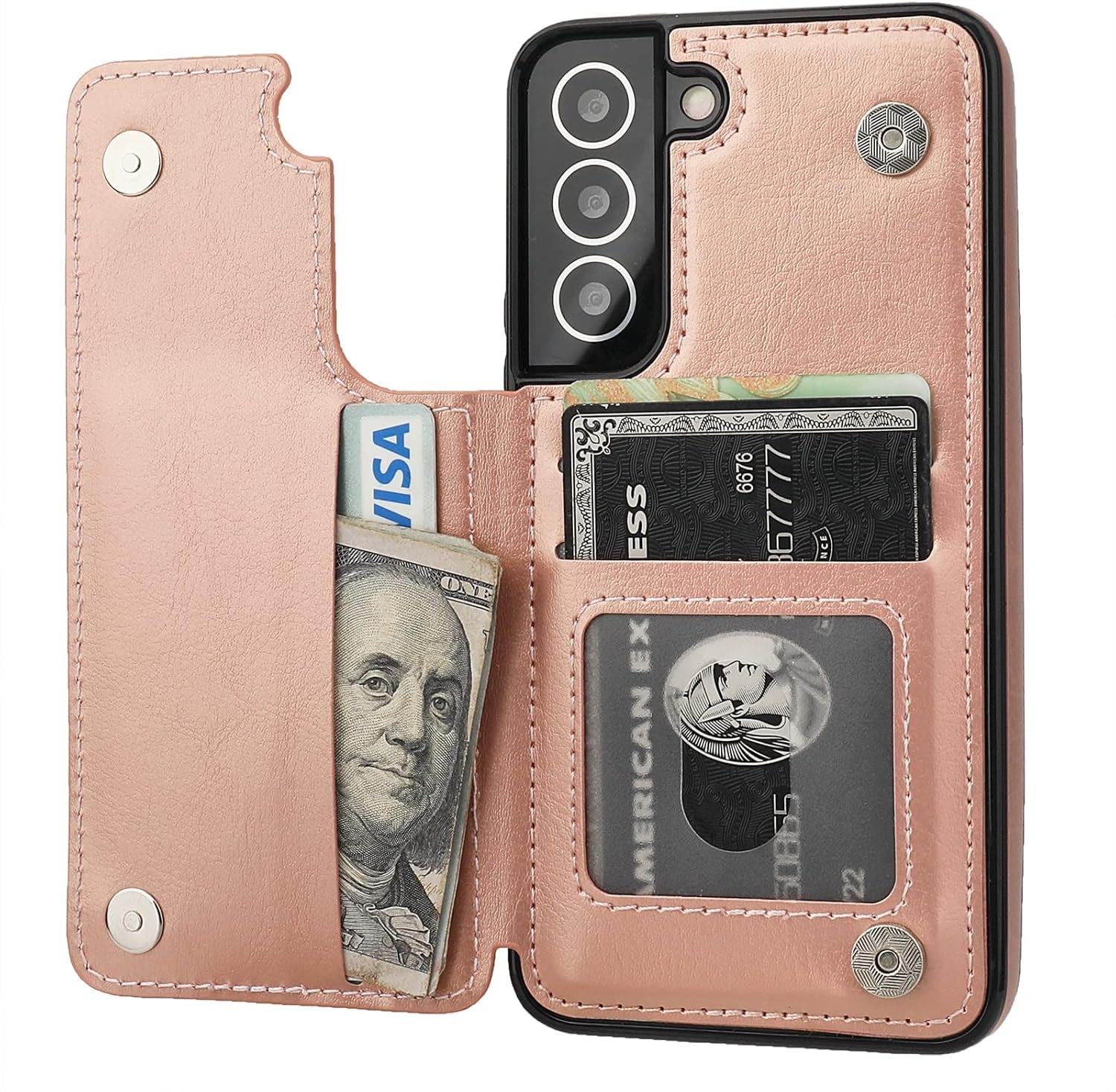 Compatible with Samsung Galaxy S22 Wallet Case with Card Holder, PU Leather Kickstand Card Slots Case, Double Magnetic Clasp and Durable Shockproof Cover 5G 6.1 Inch(Red)