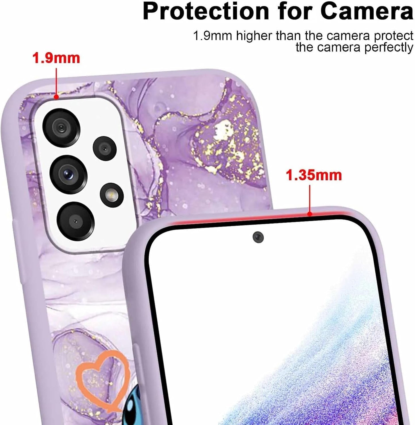 2 Pack Cute Cartoon Case for Samsung Galaxy A53 5G Cases 6.5",Kawaii Anime Character Movie Girly Marble Cover for Women Girls Kids,Soft TPU Shockproof Protective Funda for Samsung A53 5G Purple Pink
