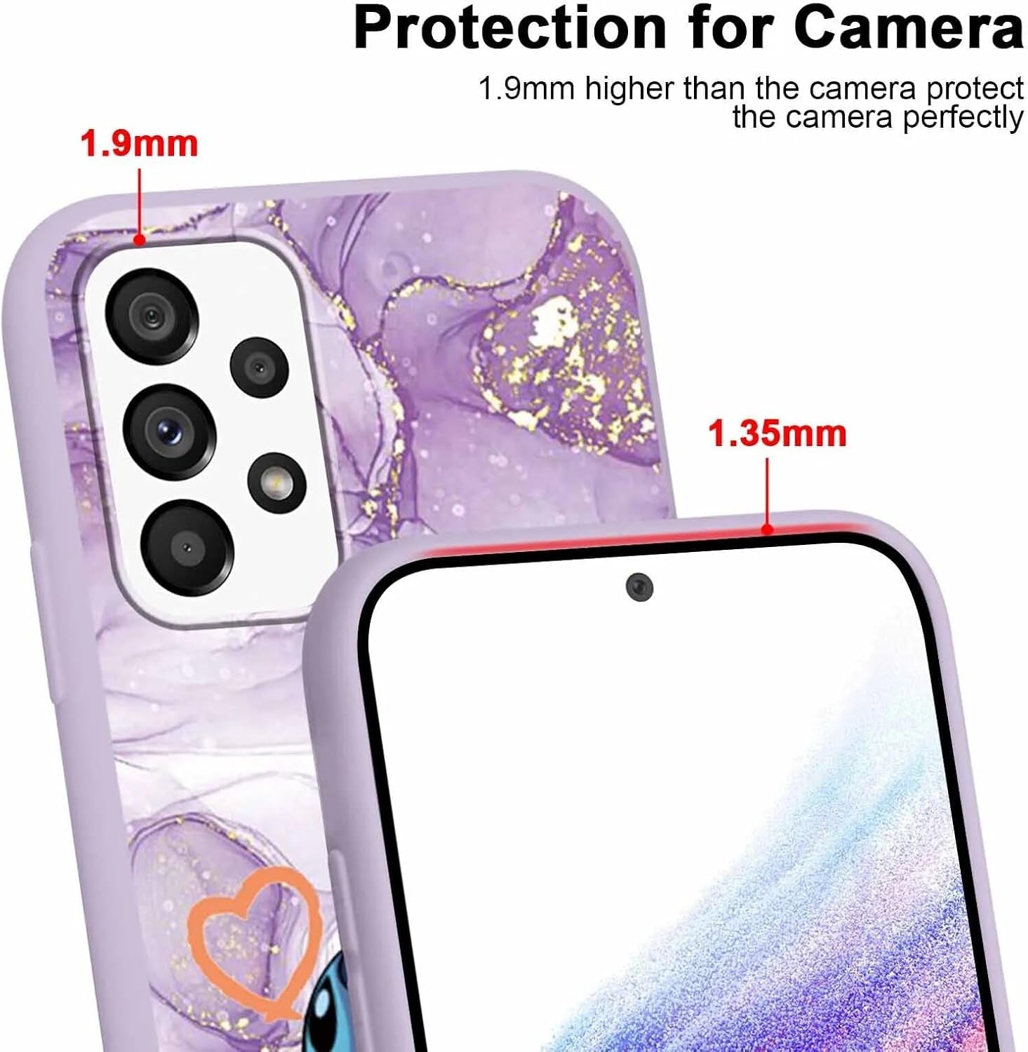 2 Pack Cute Cartoon Case for Samsung Galaxy A53 5G Cases 6.5",Kawaii Anime Character Movie Girly Marble Cover for Women Girls Kids,Soft TPU Shockproof Protective Funda for Samsung A53 5G Purple Pink