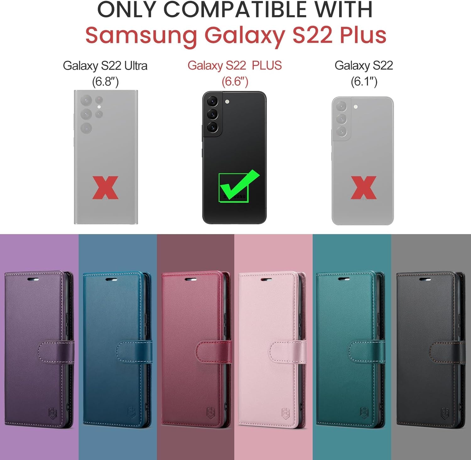 For Samsung Galaxy S22 Plus/S22+ Wallet Case with RFID Blocking Credit Card Holder, PU Leather Folio Flip Kickstand Shockproof Cover Women Men for Samsung S22 plus Phone Case(Blue-Green)