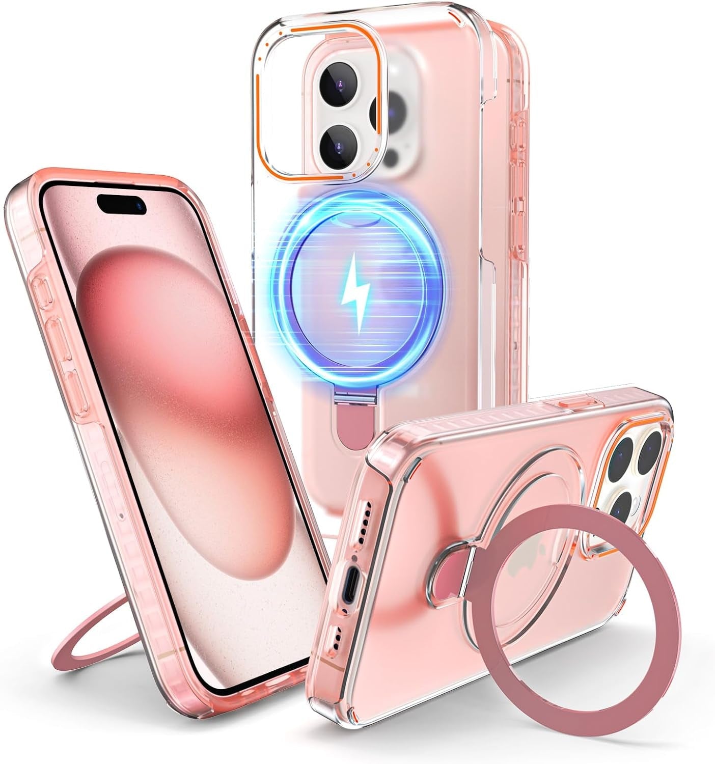 Flodsw Shockproof Case for Iphone 15 Pro,Compatible with Magsafe,Stronger Magnetic Iphone 15 Pro Case with Stand,Dual Layer Phone Case,[Military Drop Protection][Anti Yellowing] 6.1Inch,Blue  Flodsw Pink For Iphone 15 Pro /6.1‘’ 