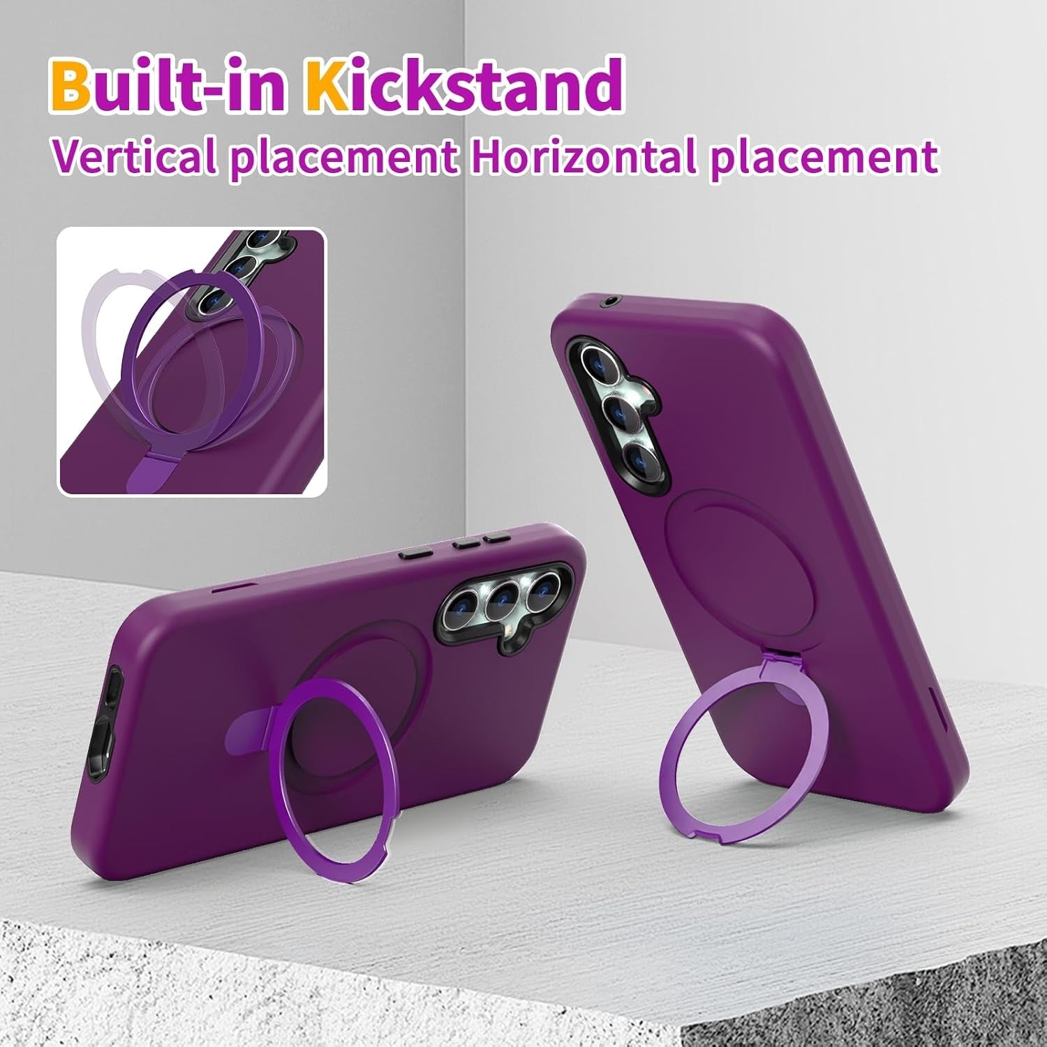 ACKETBOX Magnetic Designed for Samsung Galaxy S23 FE Case,With Screen+Camera Lens Protector+Kickstand,Case for Galaxy S23 FE 5G 6.4"（Deep Purple）