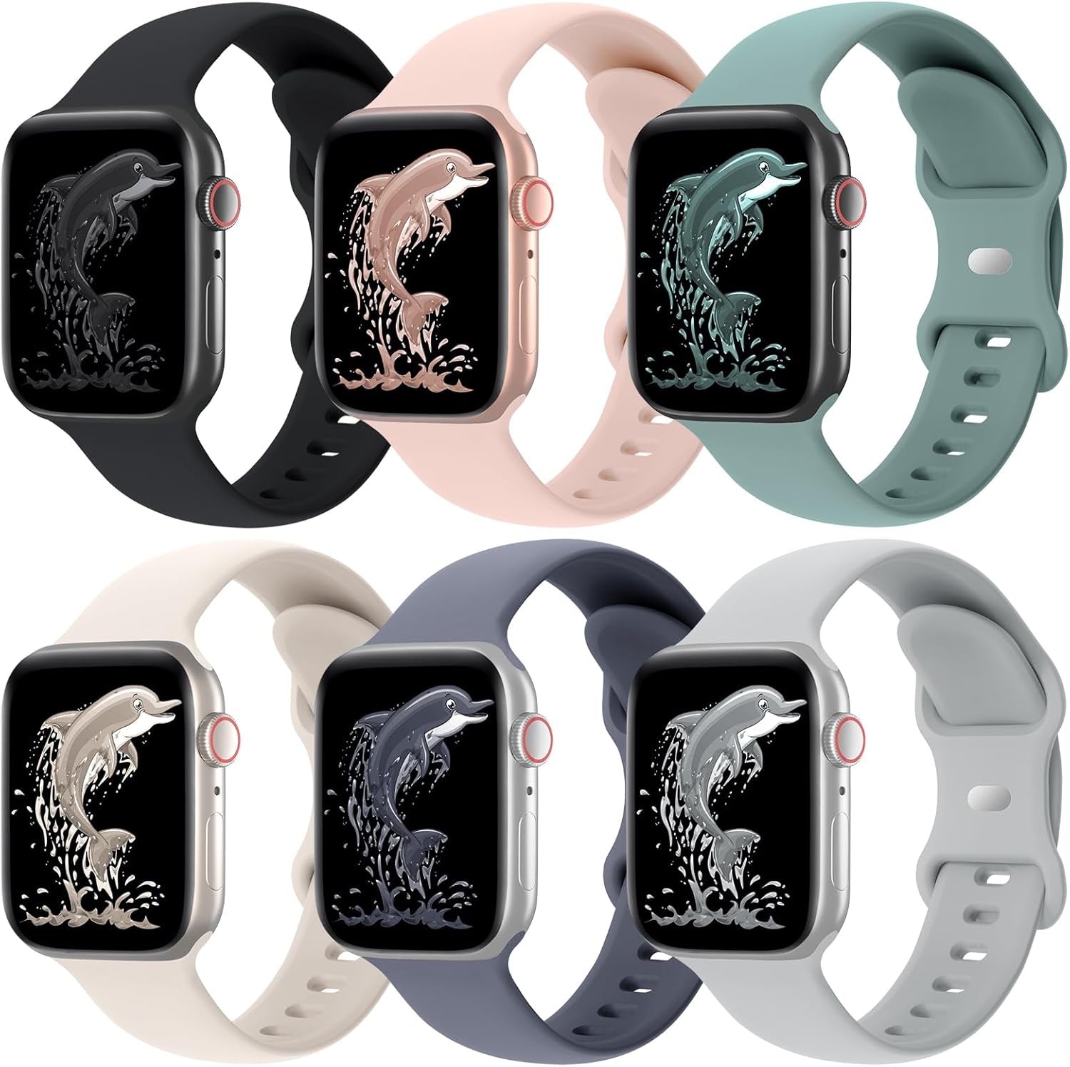 Acrbiutu 6 Pack Bands Compatible with Apple Watch 38Mm 40Mm 41Mm 42Mm 44Mm 45Mm 49Mm, Soft Replacement Silicone Sport Strap Wristbands for Iwatch Series Ultra/Ultra 2 9/8/7/6/5/4/3/2/1 SE Women Men