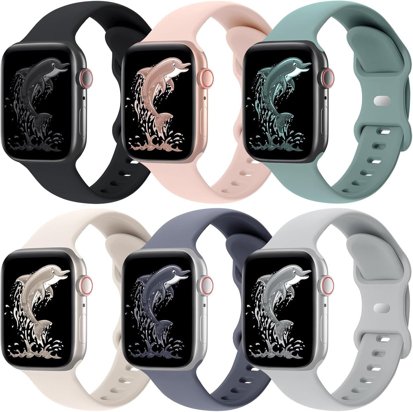 Acrbiutu 6 Pack Bands Compatible with Apple Watch 38Mm 40Mm 41Mm 42Mm 44Mm 45Mm 49Mm, Soft Replacement Silicone Sport Strap Wristbands for Iwatch Series Ultra/Ultra 2 9/8/7/6/5/4/3/2/1 SE Women Men