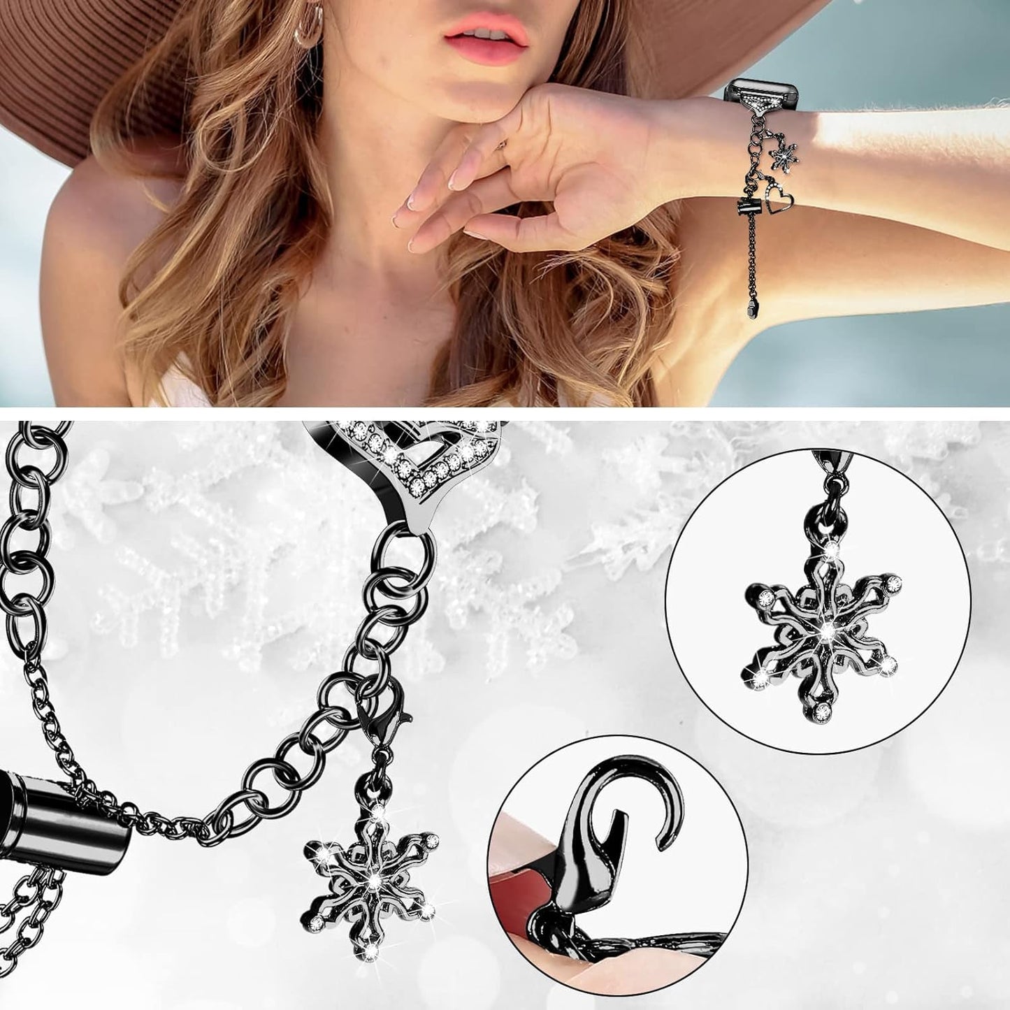 Bling Band Compatible with Apple Watch 49Mm 45Mm 44Mm 42Mm, Metal Jewelry Watch Strap for Ultra/Series SE 9 8 7 6 5 4 3 2 1 Interchangeable Charms Dressy Bracelet for Women (Black)