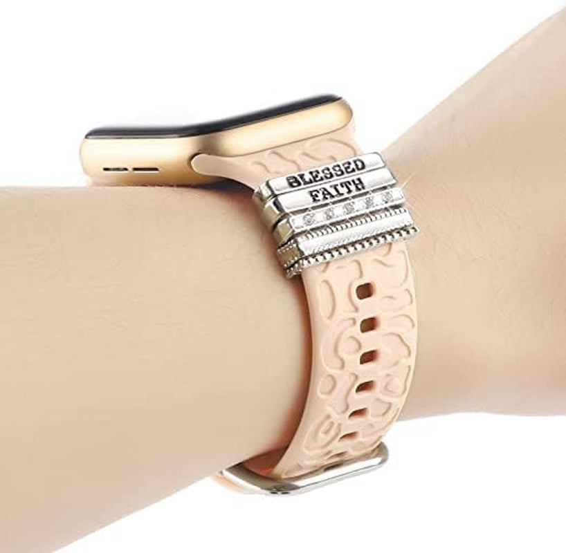 Decorative Rings Loops Compatible with Apple Watch Silicone Bands Metal Diamond Charms 45Mm 44Mm 42Mm 41Mm 40Mm 38Mm Iwatch Series 8 7 6 5 4 3 2 1 Accessories, Letter Silver, Adjustable