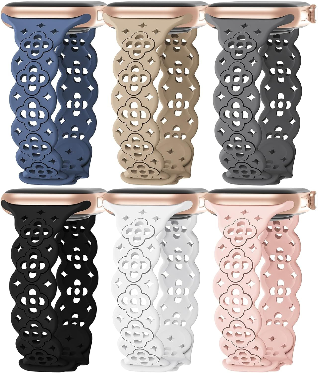 6 Pack Lace Silicone Bands Compatible with Apple Watch Band 38Mm 40Mm 44Mm 41Mm 42Mm 45Mm 49Mm Women,Thin Slim Floral Breathable Sport Strap Replacement Wristbands for Iwatch Series