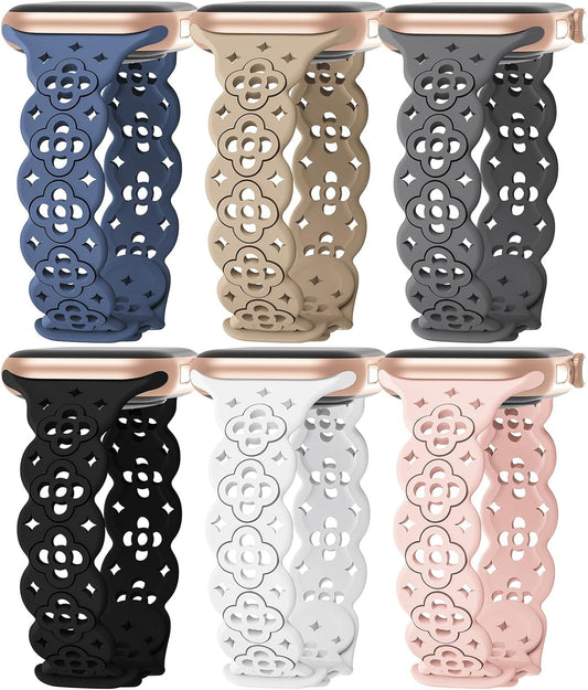 6 Pack Lace Silicone Bands Compatible with Apple Watch Band 38Mm 40Mm 44Mm 41Mm 42Mm 45Mm 49Mm Women,Thin Slim Floral Breathable Sport Strap Replacement Wristbands for Iwatch Series
