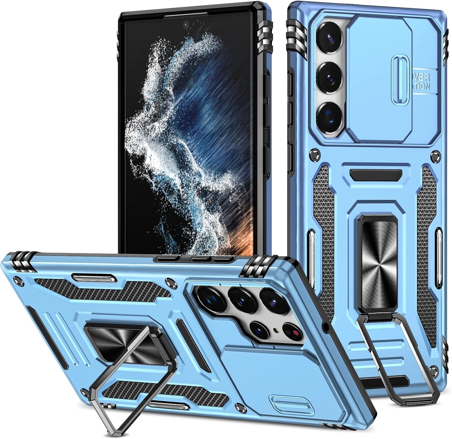 Design for Samsung Galaxy S22 Ultra Case with Stand & Camera Cover, Military Grade Drop Protective Case Built-In 180°+360° Rotate Ring Kickstand,Shockproof Phone Case for Samsung S22 Ultra Case Black