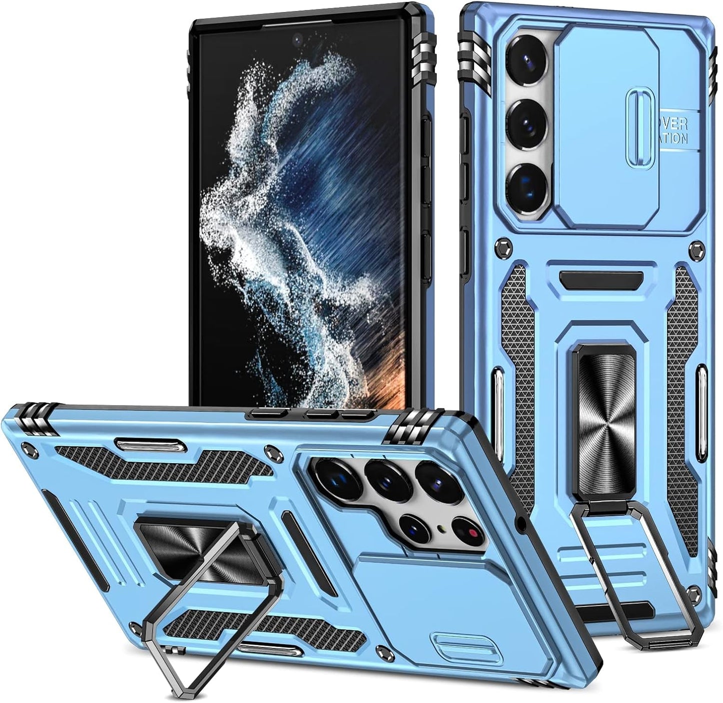 Design for Samsung Galaxy S22 Ultra Case with Stand & Camera Cover, Military Grade Drop Protective Case Built-In 180°+360° Rotate Ring Kickstand,Shockproof Phone Case for Samsung S22 Ultra Case Black