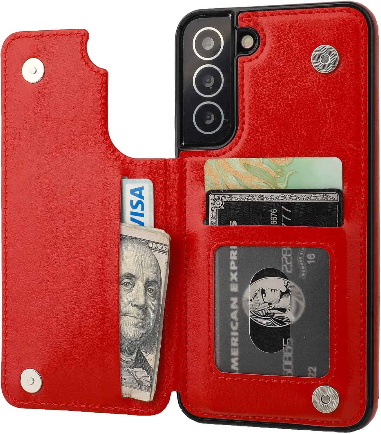 Compatible with Samsung Galaxy S22 plus Wallet Case with Card Holder, PU Leather Kickstand Card Slots Case, Double Magnetic Clasp and Durable Shockproof Cover 5G 6.6 Inch(Rose Gold)