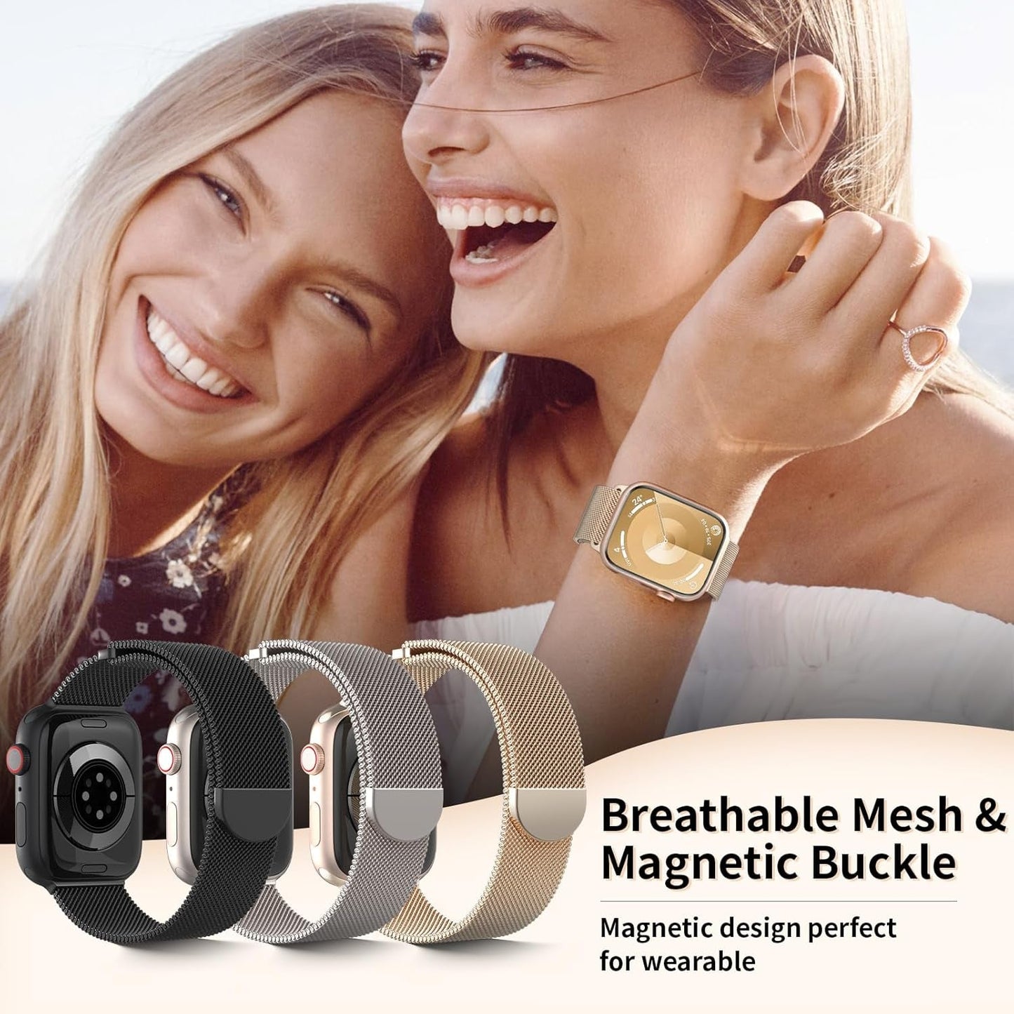 DYKEISS 3 Pack Metal Magnetic Compatible with Apple Watch Band 38Mm 42Mm 40Mm 44Mm 41Mm 45Mm 49Mm, Stainless Steel Mesh Loop Clasp Strap for Iwatch Bands Ultra Series 9 8 SE 7 6 5 4 3 2 1 Women Men