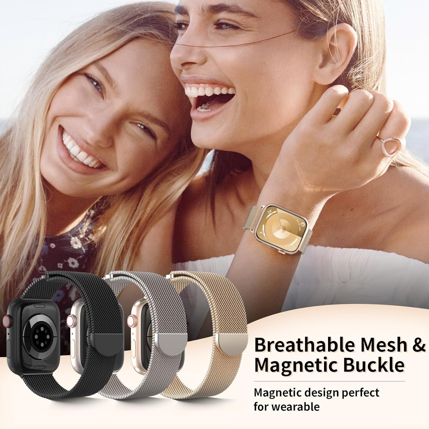 DYKEISS 3 Pack Metal Magnetic Compatible with Apple Watch Band 38Mm 42Mm 40Mm 44Mm 41Mm 45Mm 49Mm, Stainless Steel Mesh Loop Clasp Strap for Iwatch Bands Ultra Series 9 8 SE 7 6 5 4 3 2 1 Women Men