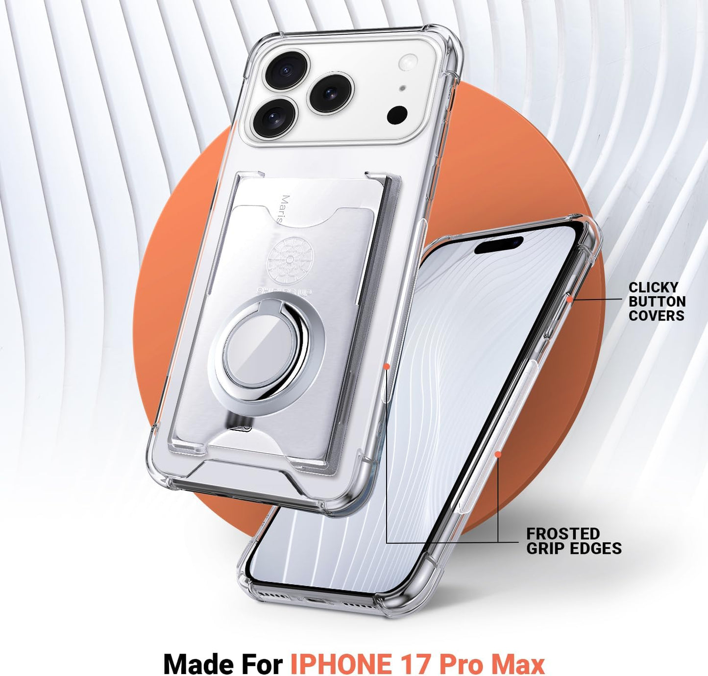 Shields up Designed for Iphone 17 Pro Max Case, Minimalist Wallet Case with Card Holder (3 Cards) & Ring Stand/Kickstand, [Drop Protection] Slim Protective Cover for Iphone 17 Pro Max (6.9 Inch) Clear