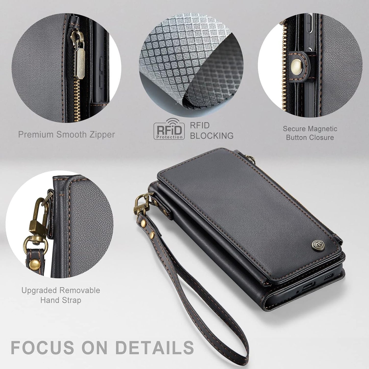 Defencase for Samsung Galaxy A53 5G Case, 【RFID Blocking】 for Samsung A53 5G Case Wallet for Women Men, PU Leather Magnetic Flip Strap Zipper Card Holder Wallet Phone Case for Galaxy A53 5G, Black