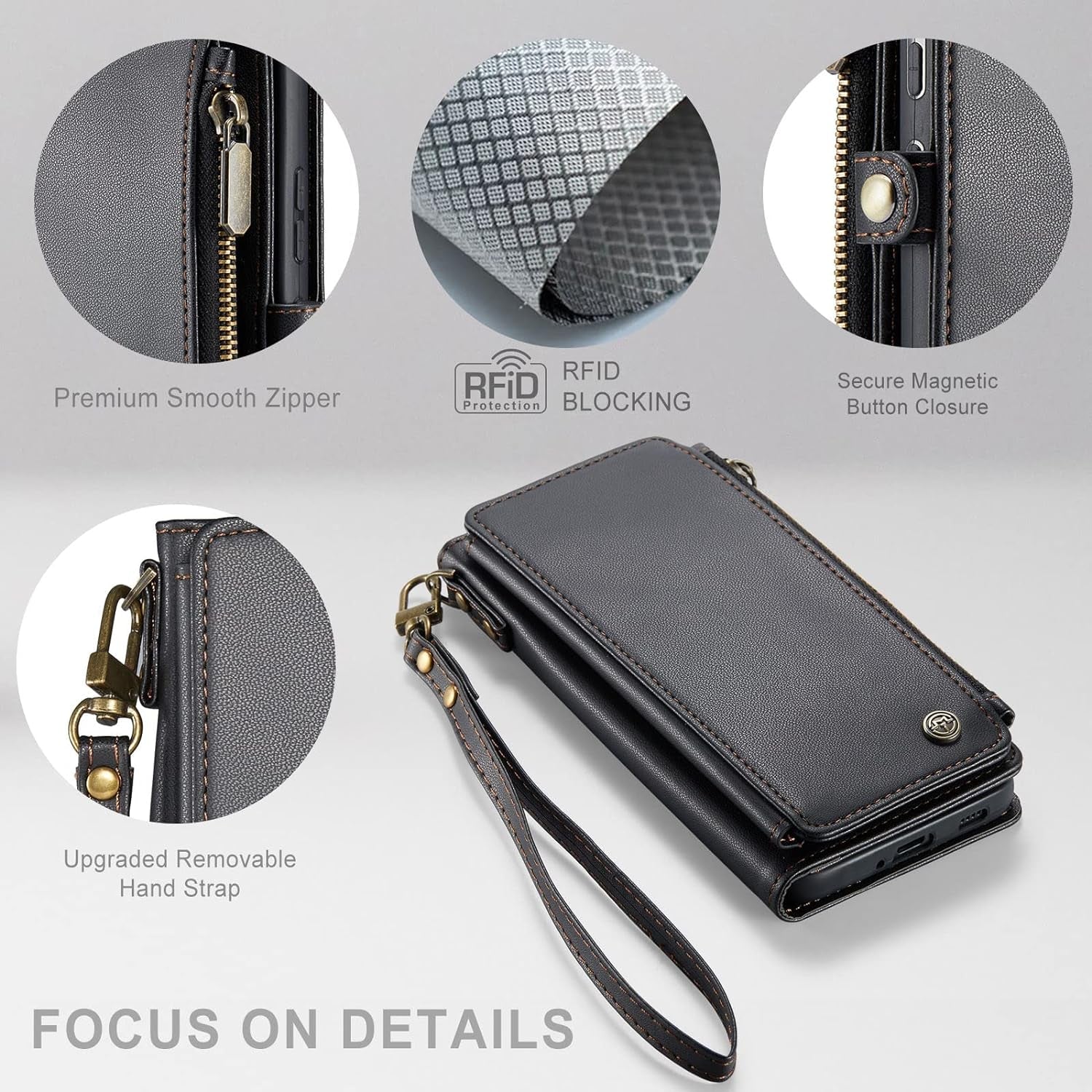 Defencase for Samsung Galaxy A53 5G Case, 【RFID Blocking】 for Samsung A53 5G Case Wallet for Women Men, PU Leather Magnetic Flip Strap Zipper Card Holder Wallet Phone Case for Galaxy A53 5G, Black