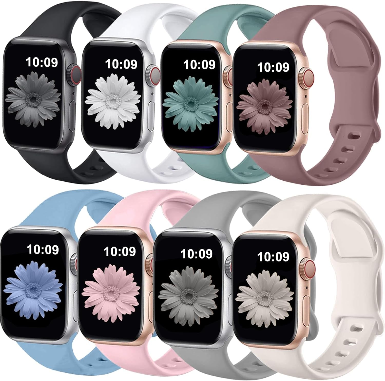 Brigtlaiff 8 Pack Bands Compatible with Apple Watch Band 38Mm 40Mm 41Mm 42Mm 44Mm 45Mm 49Mm for Women Men, Breathable Soft Silicone Sport Strap for Iwatch Series Ultra 9 8 7 6 5 4 3 2 1 SE
