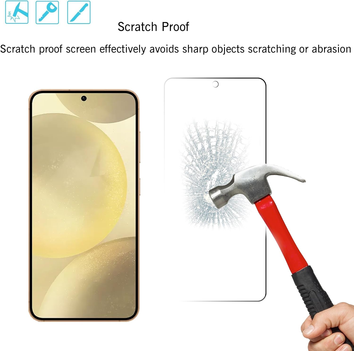 Ailun Glass Screen Protector for Galaxy S24 3 Pack + 3 Pack Camera Lens Tempered Glass Fingerprint Unlock Compatible 0.25Mm Anti-Scratch Case Friendly Clear - HD