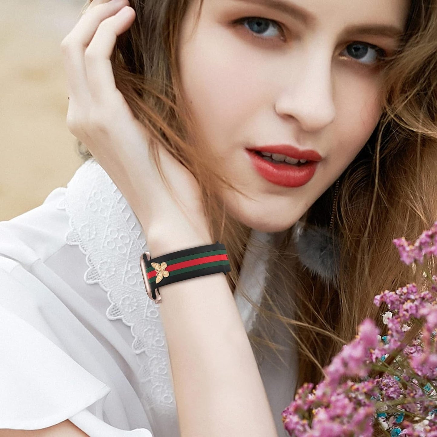 Designer Band with Charms Decor Compatible with Apple Watch Band 38Mm 40Mm 41Mm Women Men, Stylish Silicone Sport Wristbands for Iwatch Series 9 8 7 6 5 4 3 2 1 SE Ultra