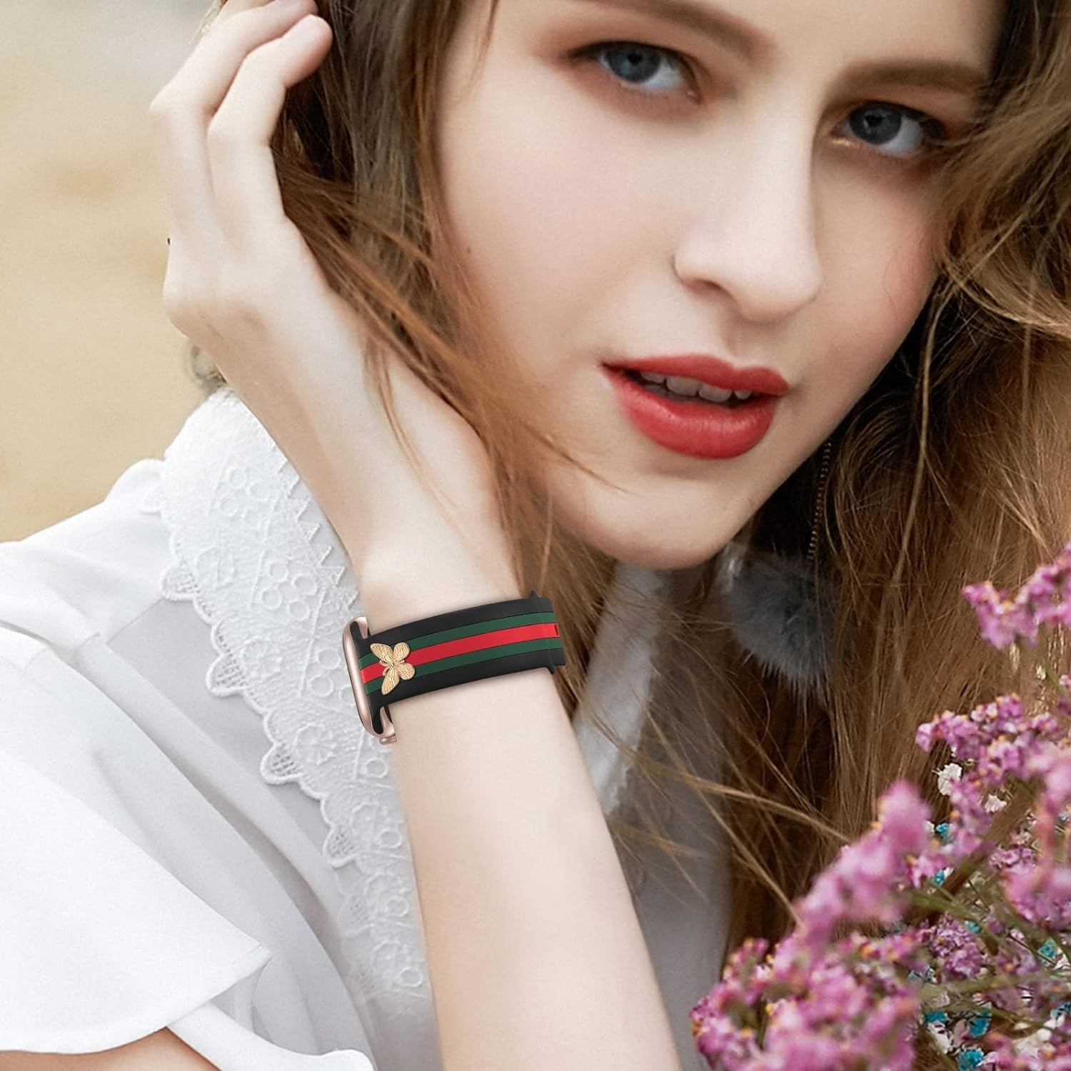 Designer Band with Charms Decor Compatible with Apple Watch Band 38Mm 40Mm 41Mm Women Men, Stylish Silicone Sport Wristbands for Iwatch Series 9 8 7 6 5 4 3 2 1 SE Ultra