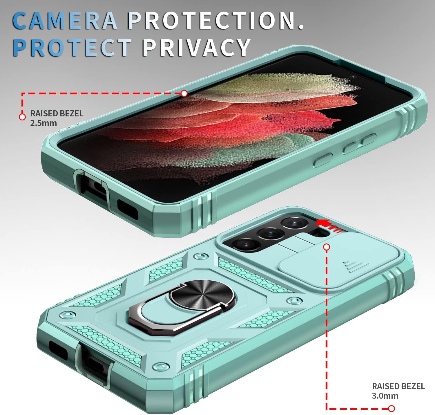 Case for Galaxy S22 Plus, Camera Cover Phone Case with Rotation Ring Stand for Samsung Galaxy S22 plus - Green
