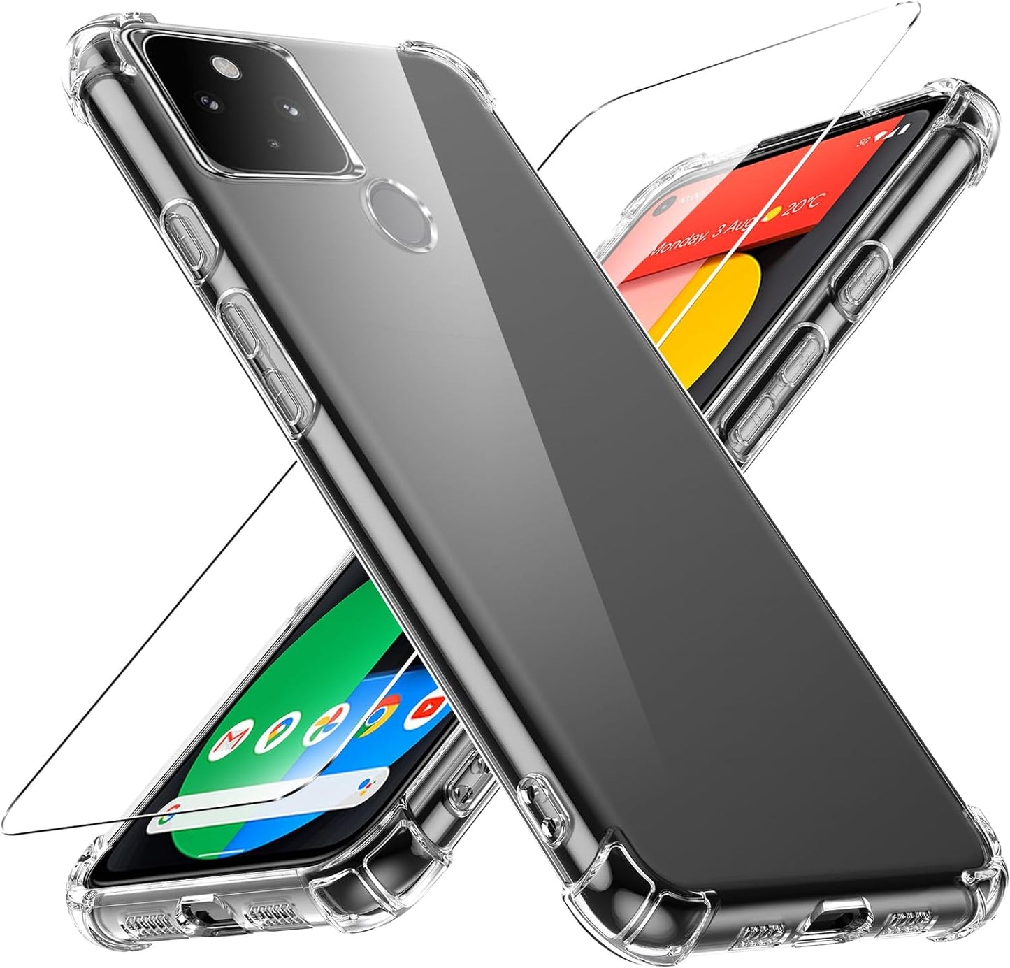 Case for Google Pixel 4A 5G Phone Case, with 1 Piece Screen Protector, TPU Bumper Shockproof Silicone Fullbody Protective Case Cover for Google Pixel 4A 5G, Transparent  Ikziwreo Transparent Google Pixel 5 