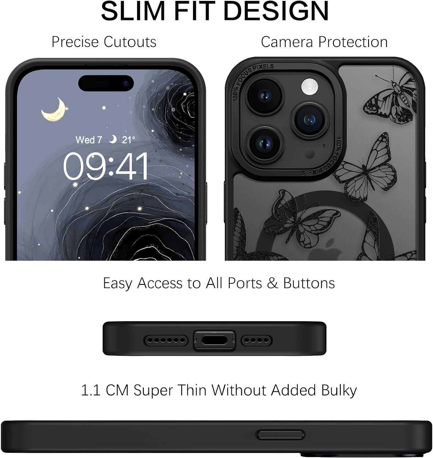 BENTOBEN for Iphone 14 Pro Case,Cute Butterfly Pattern Iphone 14 Pro Magnetic Case [Compatible with Magsafe] Translucent Matte Slim Women Girl Protective Cover Case for Iphone 14 Pro 6.1",Black  BENTOBEN   