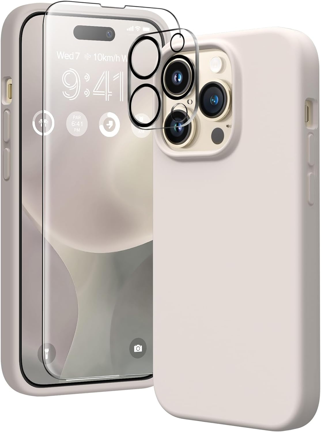 GONEZ for Iphone 14 Pro Case, with 2 Pack Screen Protector + 2 Pack Camera Lens Protector, Soft Anti-Scratch Microfiber Lining, Shockproof Protective Liquid Silicone Phone Cover 6.1'', Blue  GONEZ A-Stone Iphone 14 Pro 