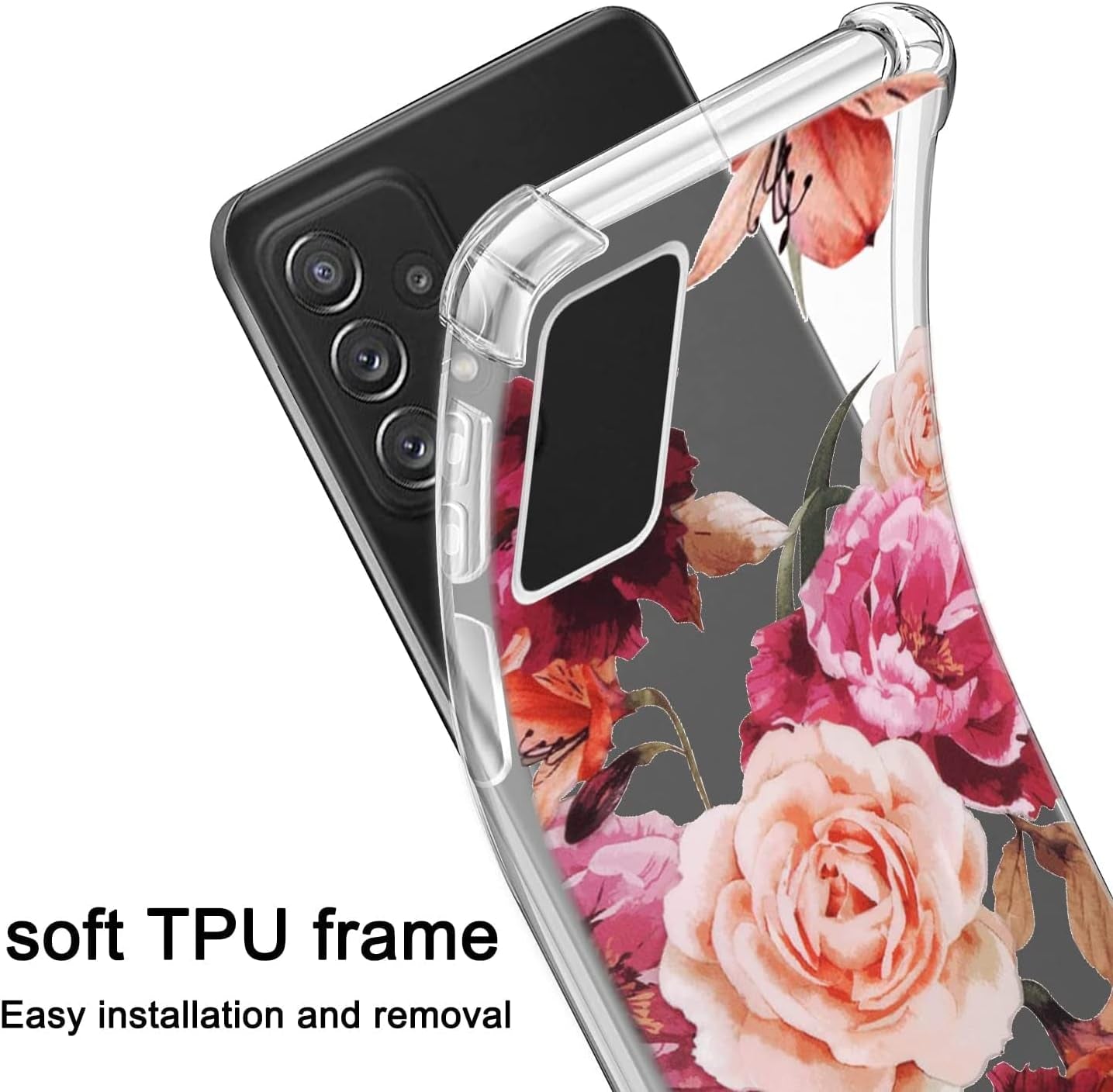 (3-Pack) for Samsung Galaxy A53 5G Case, Soft Clear TPU [Scratch-Resistant] Drop Silicone Bumper Protection Shockproof Phone Case Cover for Samsung Galaxy A53 5G,Flower