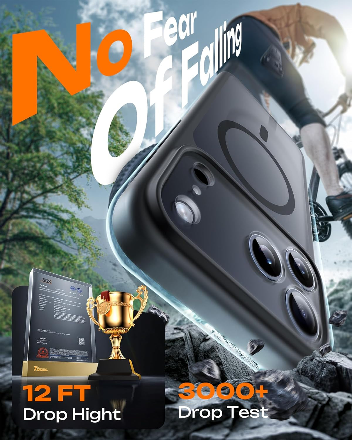 TOCOL for Iphone 17 Pro Case, Compatible with Magsafe, Full Camera Protection, Built-In Magnetic Ring, Drop Protection, Translucent Matte Phone Case for Iphone 17 Pro 6.3 Inch (Black)