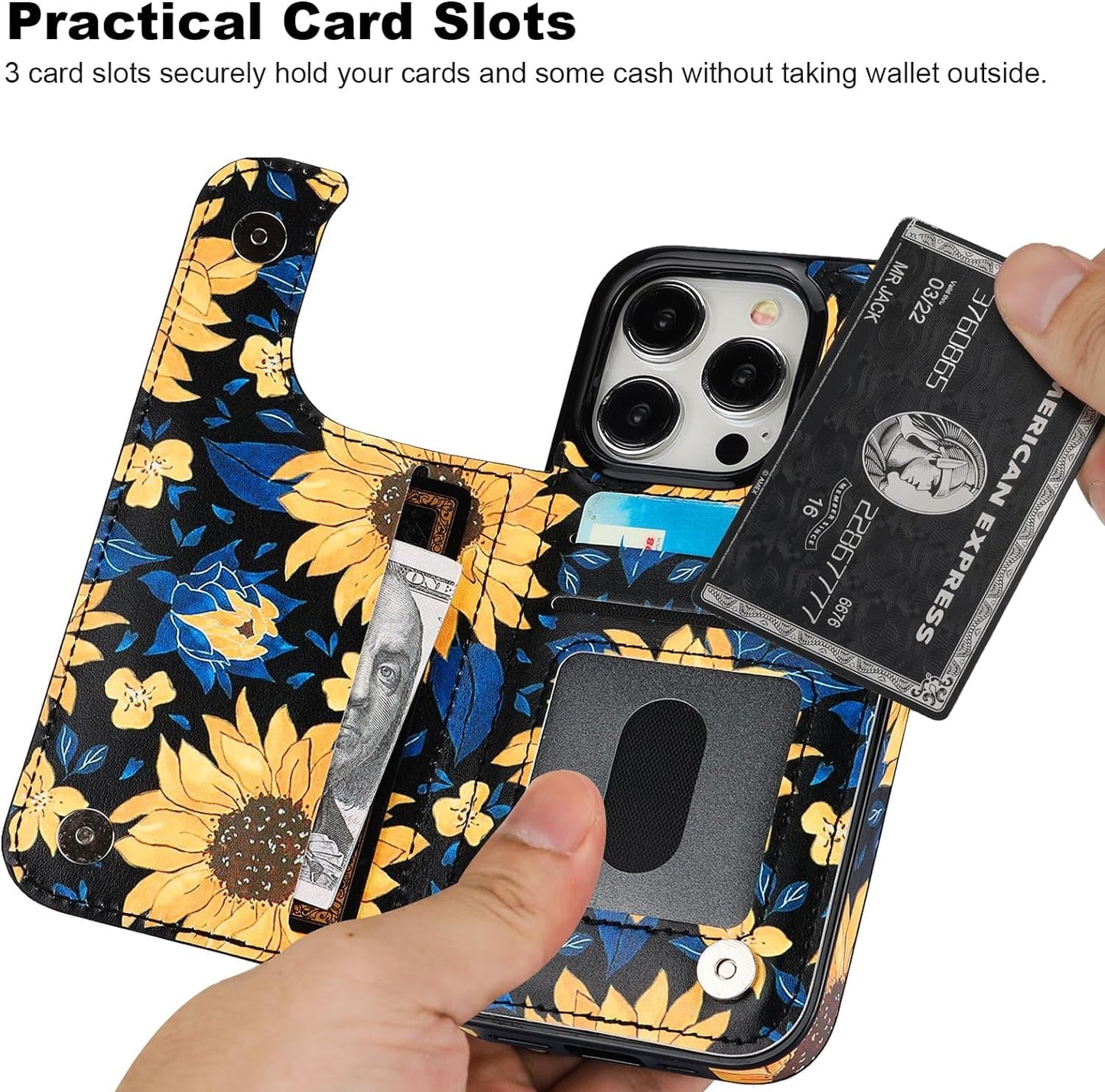 HAOPINSH for Iphone 15 Pro Wallet Case with Card Holder, Blooming Sunflowers Pattern Back Flip Folio PU Leather Kickstand Card Slots Case for Women Girls, Double Magnetic Clasp Cover 6.1"  HAOPINSH   