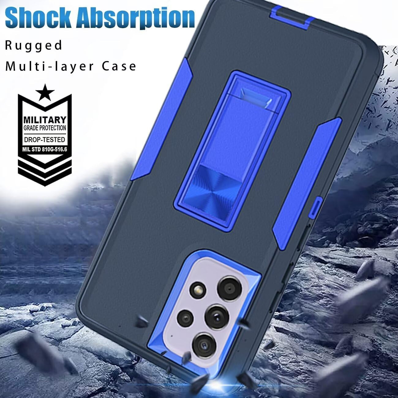 Case for Galaxy A53 5G Case/Samsung A53 5G SM-A536U Case with Tempered Glass Screen Protector, Hybrid Heavy Duty Magnetic Built-In Kickstand Protective Cover for Samsung Galaxy A53 5G Navy Blue