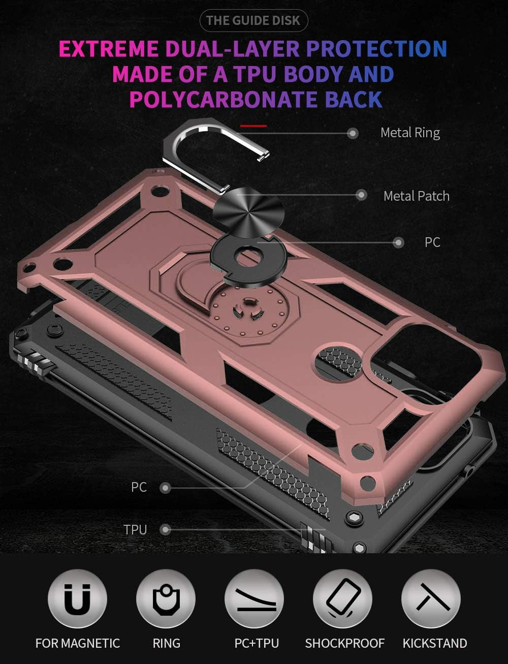 ADDIT Phone Case for Google 5,Google Pixel 5 Case, Military Grade Protective Google Pixel 5 Cases Cover with Ring Car Mount Kickstand for Google Pixel 5 5G - Rose Gold  ADDIT   