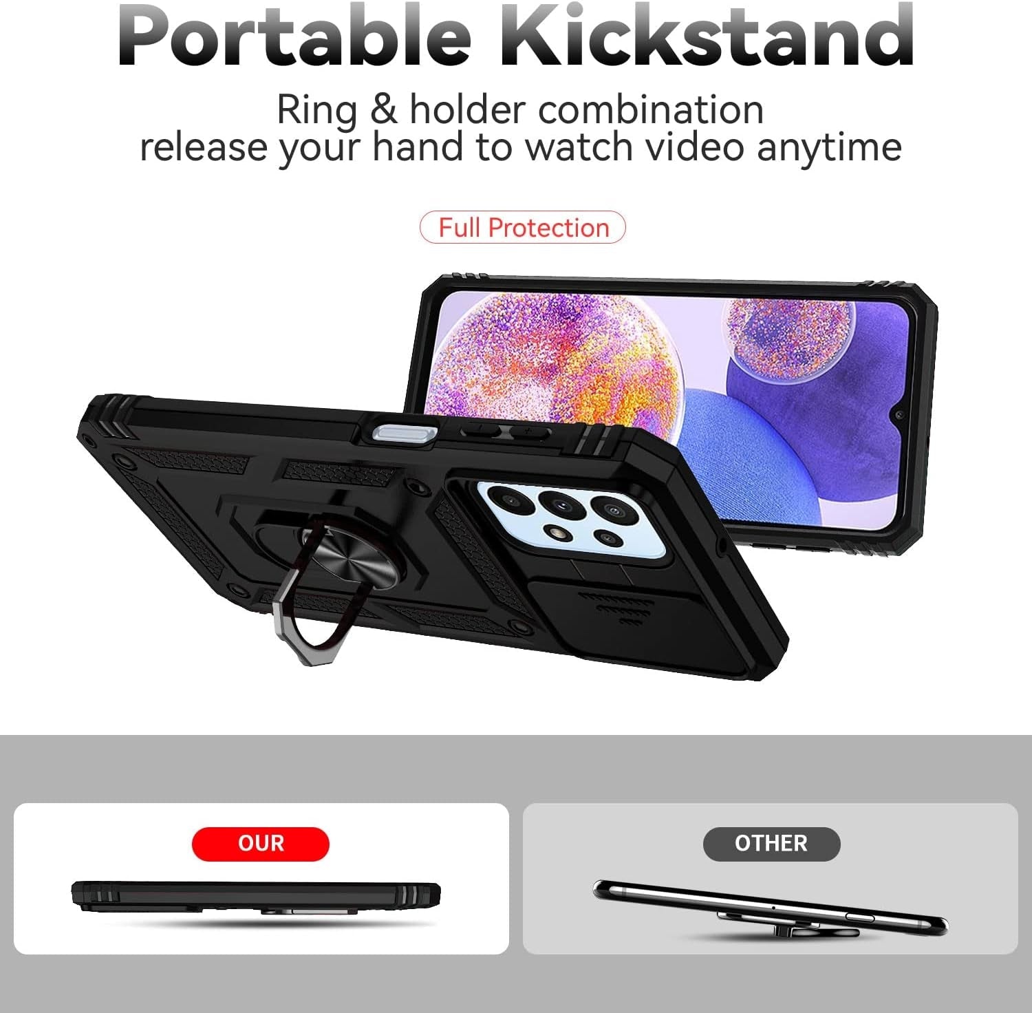 For Samsung Galaxy A53 5G Case with HD Screen Protector, Heavy Duty Shockproof Case with 360 ° Rotation Metal Kickstand [Military Grade] Protective Case for Samsung Galaxy A53 (Black)