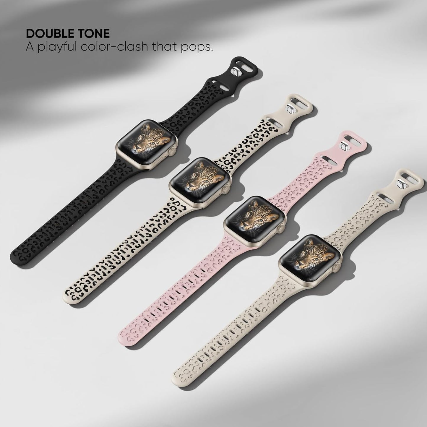 4 Pack Slim Leopard Engraved Bands Compatible for Apple Watch Bands 41Mm 40Mm 38Mm 45Mm 44Mm 42Mm 49Mm Women, Thin Soft Silicone Cheetah Sport Strap for Iwatch Bands Series 9 8 7 6 5 4 3 2 1 Ultra SE