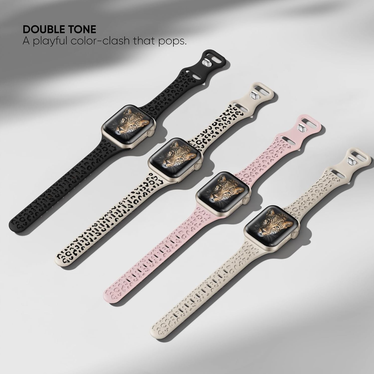 4 Pack Slim Leopard Engraved Bands Compatible for Apple Watch Bands 41Mm 40Mm 38Mm 45Mm 44Mm 42Mm 49Mm Women, Thin Soft Silicone Cheetah Sport Strap for Iwatch Bands Series 9 8 7 6 5 4 3 2 1 Ultra SE