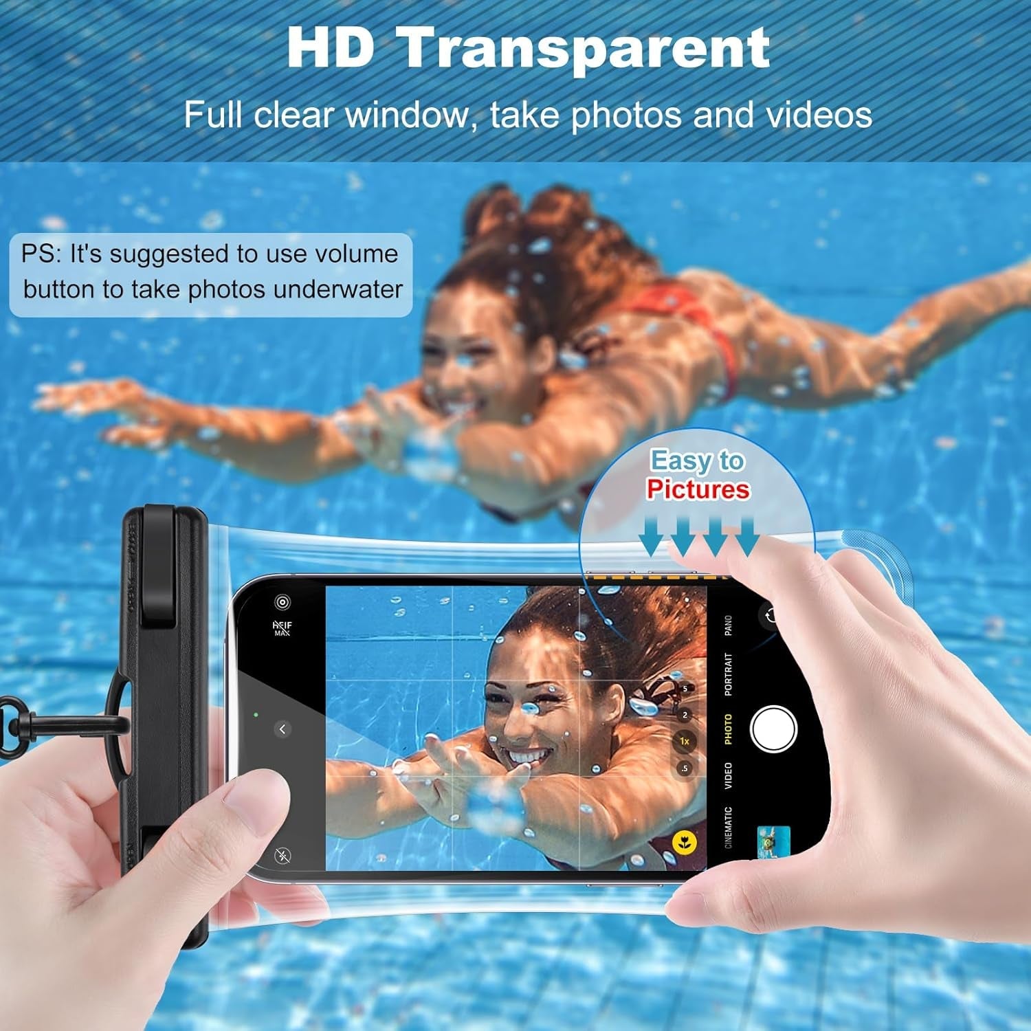 2 Pack Waterproof Phone Pouch, Waterproof Phone Case for Iphone 15 Pro Max Plus, Galaxy S24 S23 S22, Pixel 8A 7A up to 7.2", Underwater Dry Bag Beach Vacation, Black & Black