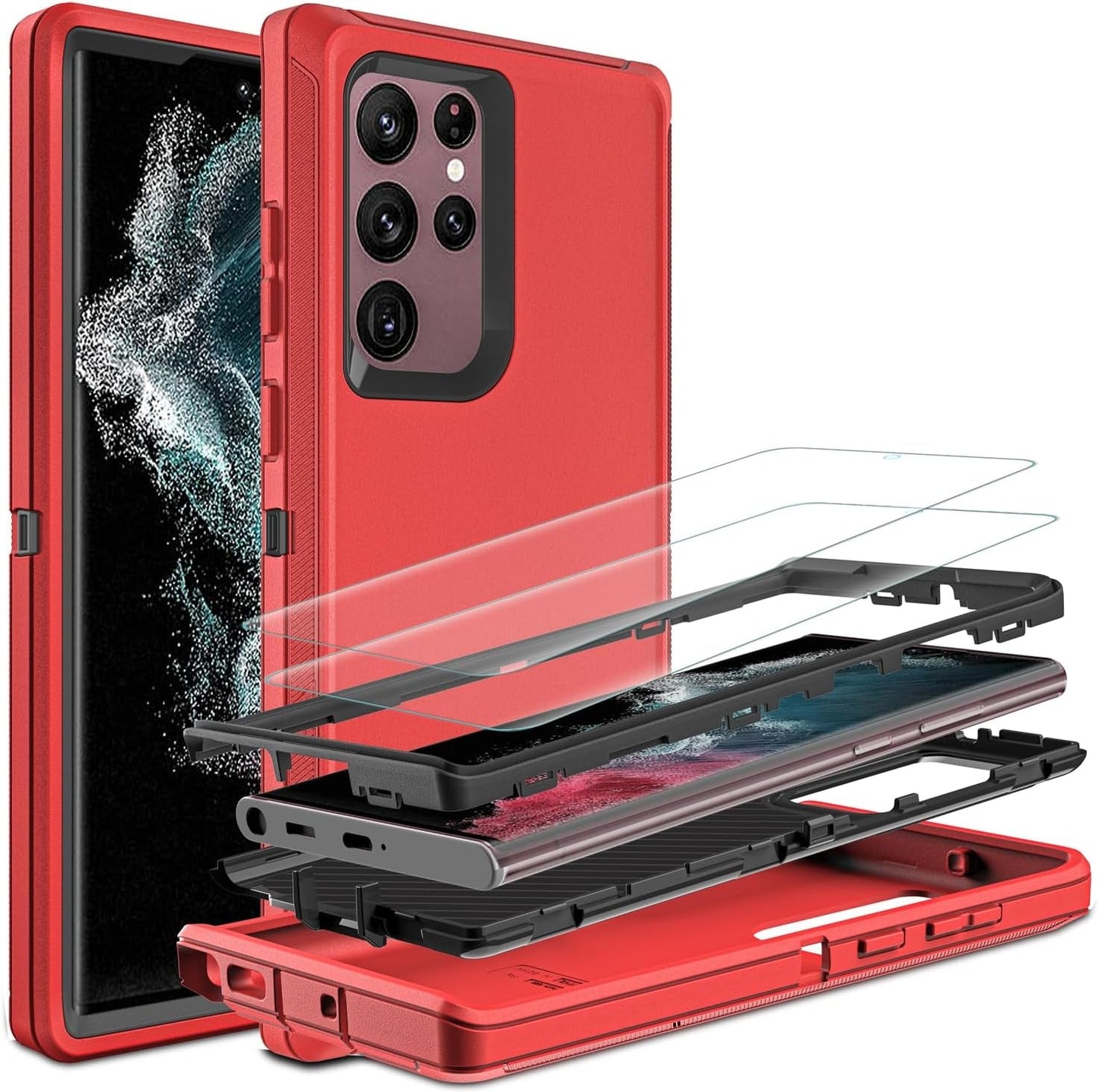 For Samsung Galaxy S22 Ultra Case, S22 Ultra Case with Self Healing Flexible TPU Screen Protector [2 Pack], 3 in 1 Shockproof Heavy Duty Case for Samsung S22 Ultra 5G (Blue/Turquoise)