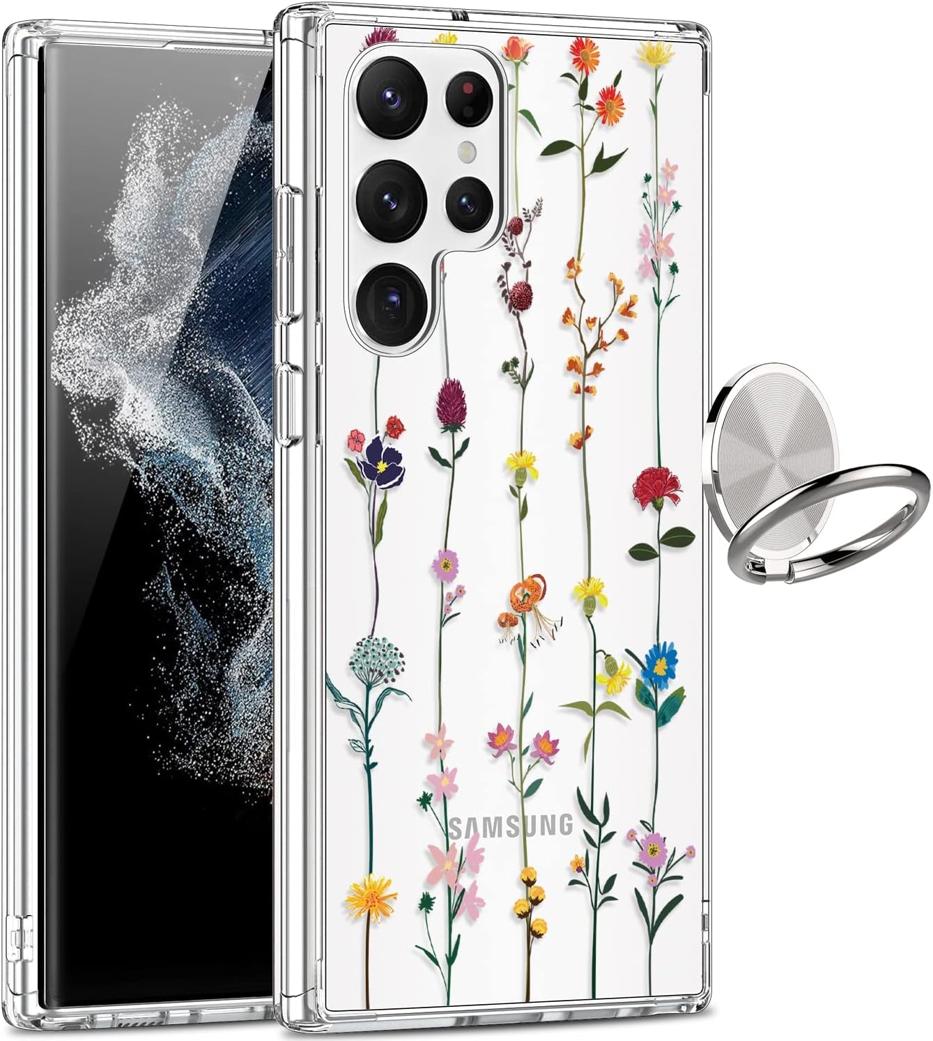 Giika for Galaxy S22 Ultra Case, Clear Girls Women Heavy Duty Shockproof Protective Hard Phone Cover Case for Samsung Galaxy S22 Ultra, Blue Flowers