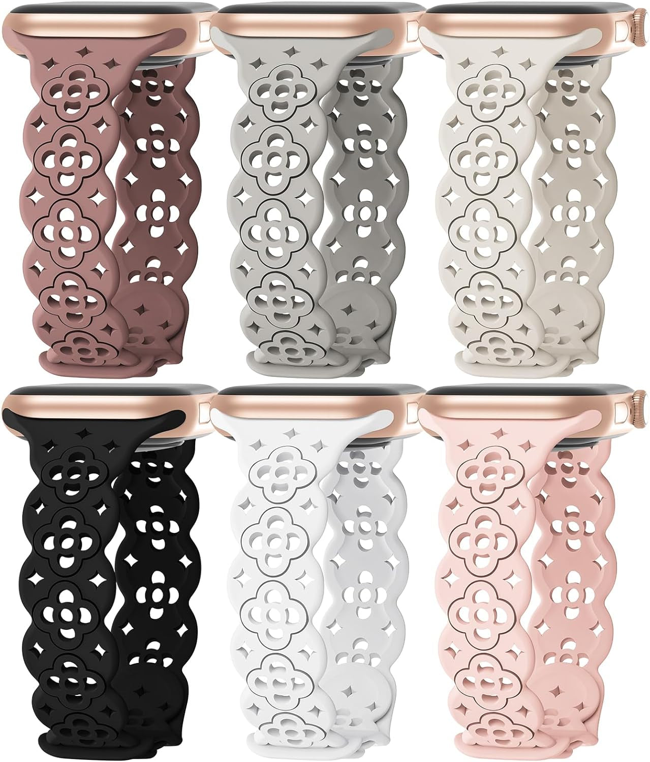 6 Pack Lace Silicone Bands Compatible with Apple Watch Band 38Mm 40Mm 44Mm 41Mm 42Mm 45Mm 49Mm Women,Thin Slim Floral Breathable Sport Strap Replacement Wristbands for Iwatch Series