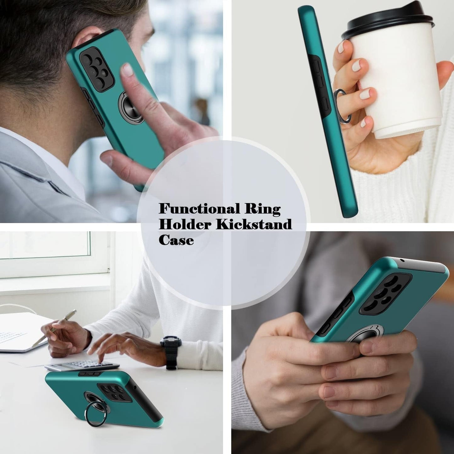 For Samsung Galaxy A53 5G Phone Case with TPU Screen Protector, Ring Holder Kickstand Drop Proof Protective Slim Hard Dual Layer Stand Non-Slip Tough Cover Cell Phone Case (Green)