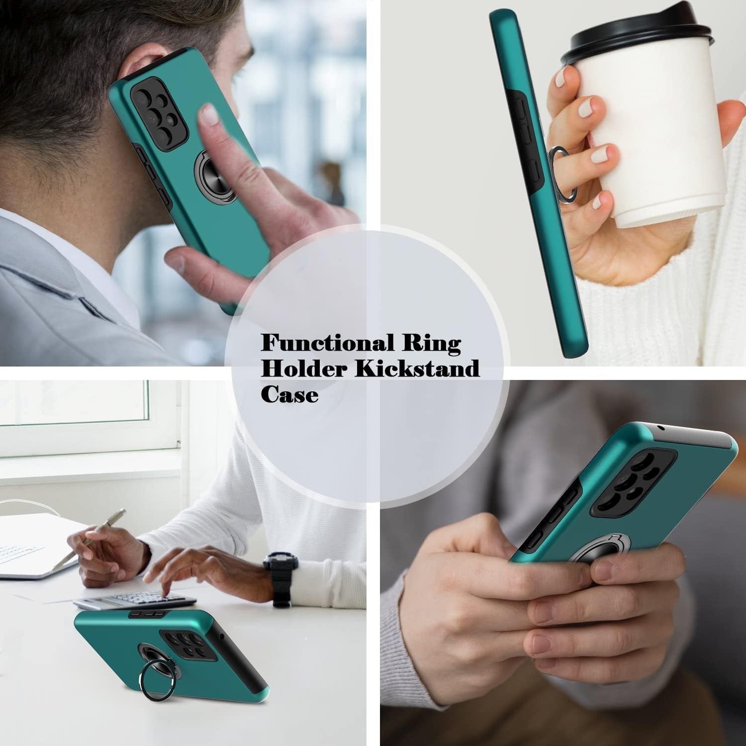 For Samsung Galaxy A53 5G Phone Case with TPU Screen Protector, Ring Holder Kickstand Drop Proof Protective Slim Hard Dual Layer Stand Non-Slip Tough Cover Cell Phone Case (Green)