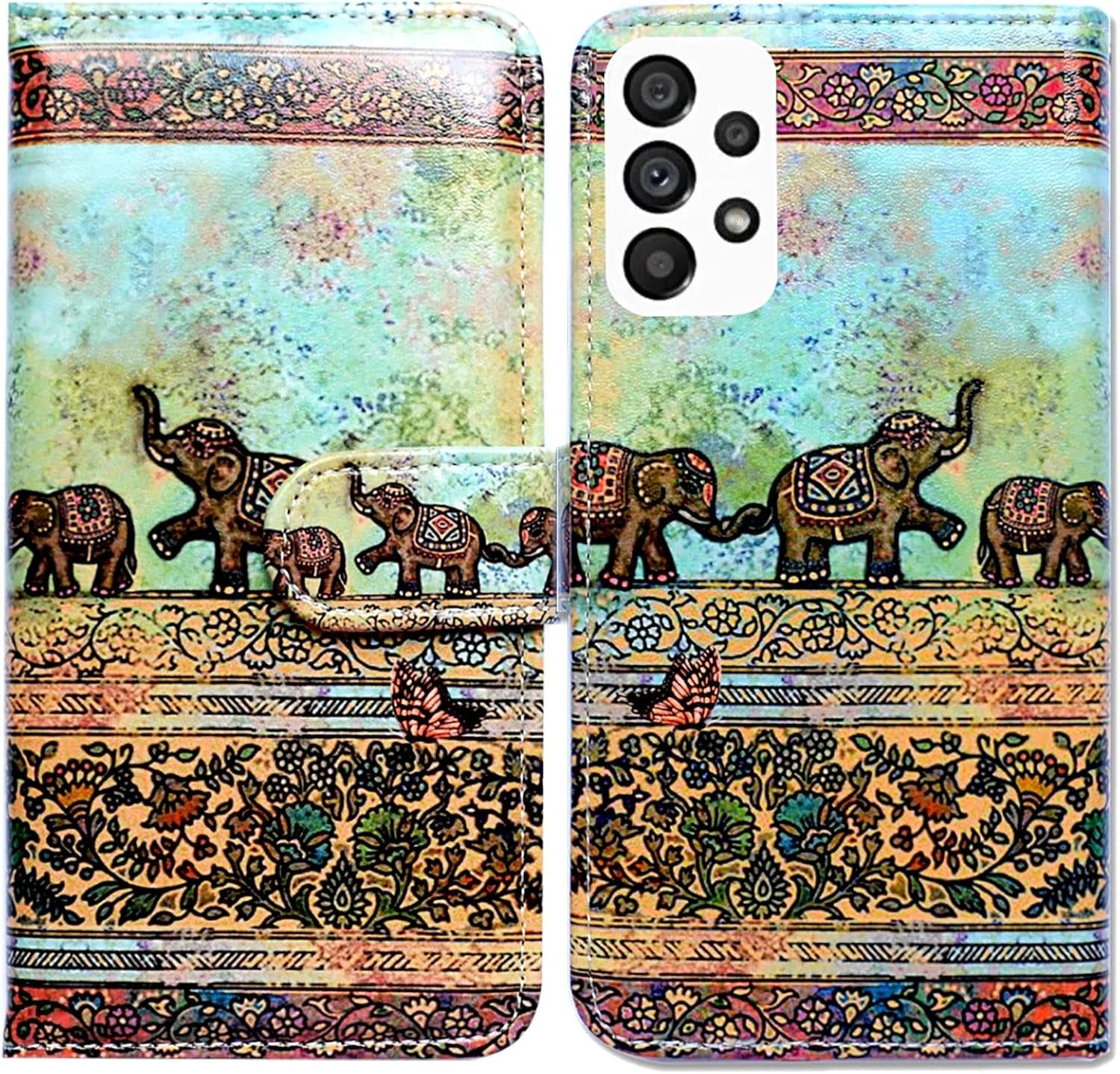 Bcov Galaxy A53 Case, Black Bird Green Leather Flip Phone Case Wallet Cover with Card Slot Holder Kickstand for Samsung Galaxy A53 5G