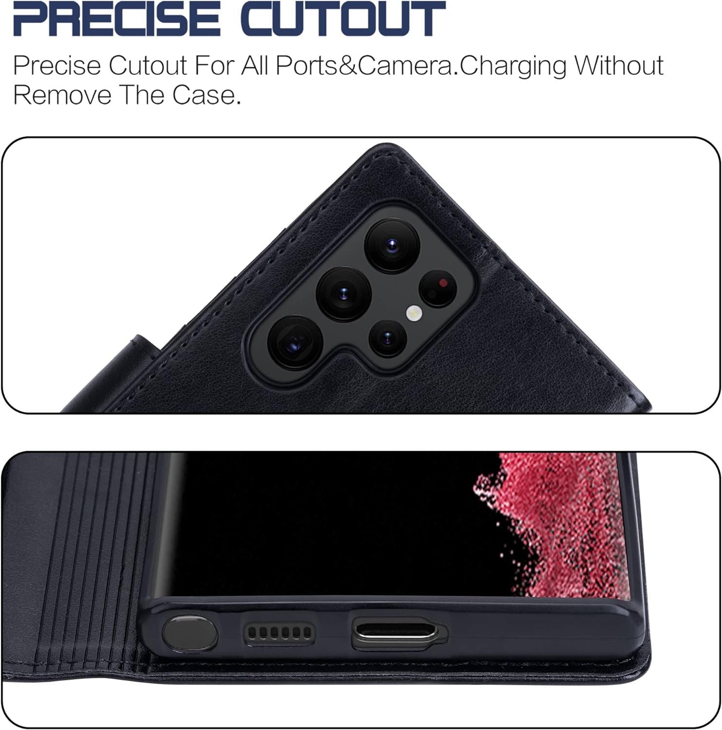 Arae Case for Samsung Galaxy S22 Ultra 5G PU Leather Wallet Case Cover [Stand Feature] with Wrist Strap and [4-Slots] Id&Credit Cards Pocket (S22 Ultra-6.8 Inch, Black)