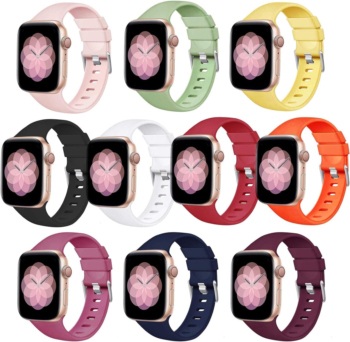 10 Pack Compatible with Apple Watch Bands 38Mm 40Mm 41Mm 42Mm 44Mm 45Mm, Soft Silicone Watch Band for Iwatch Series SE 8 7 6 5 4 3 2 1