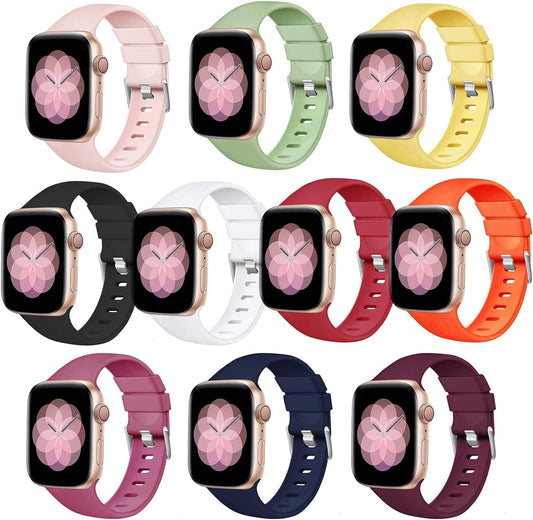 10 Pack Compatible with Apple Watch Bands 38Mm 40Mm 41Mm 42Mm 44Mm 45Mm, Soft Silicone Watch Band for Iwatch Series SE 8 7 6 5 4 3 2 1