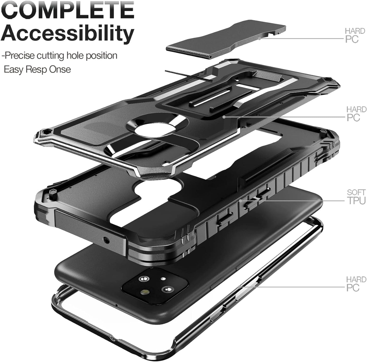 FITO for Pixel 5 Case, Dual Layer Shockproof Heavy Duty Case with Screen Protector for Google Pixel 5 Phone, Built-In Kickstand (Black)  FITO   