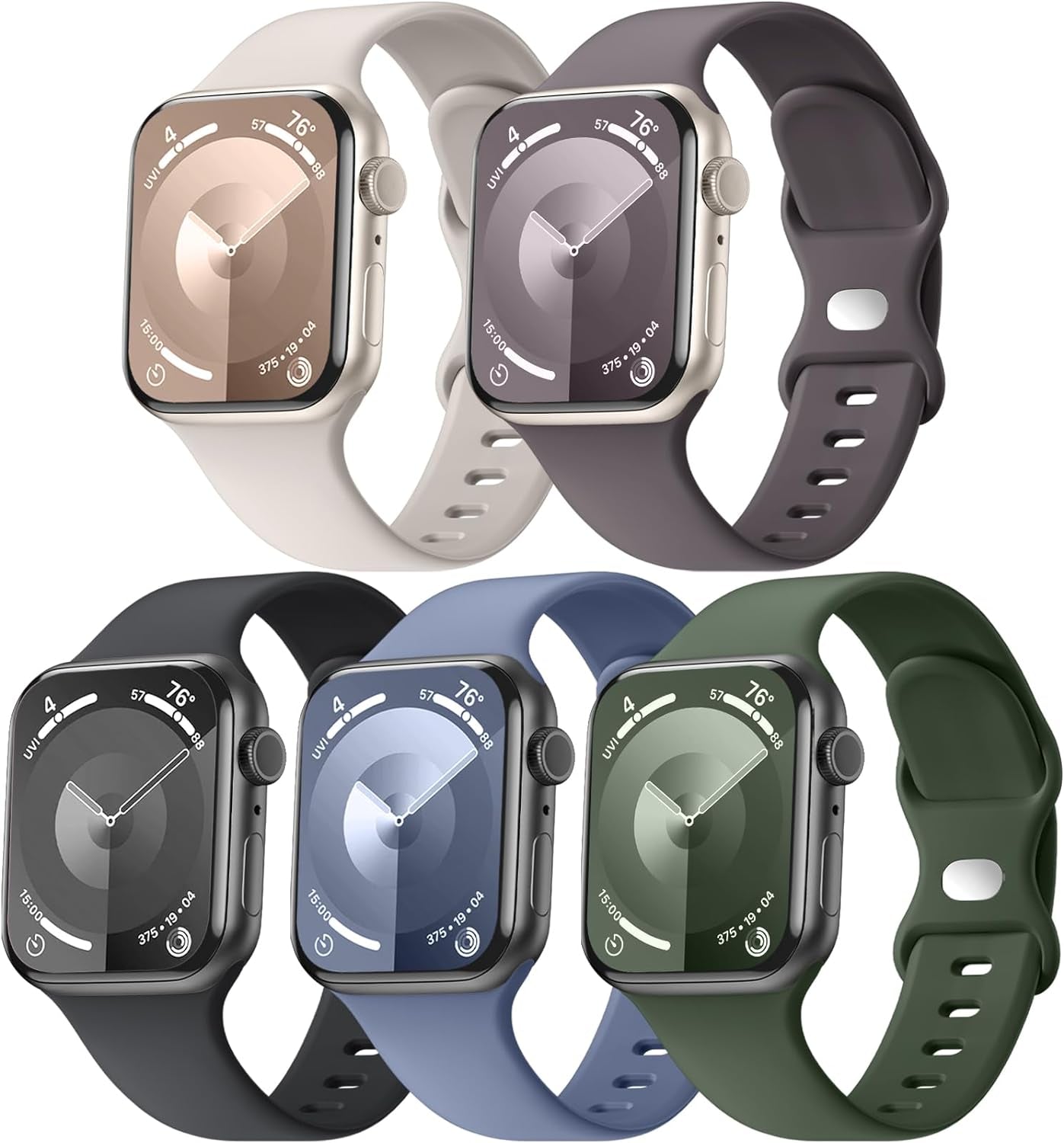 5 Pack Soft Silicone Bands - Compatible with Apple Watch Ultra 2 & Ultra Band 49Mm 45Mm 44Mm 42Mm 41Mm 40Mm 38Mm for Men Women, Breathable Sport Strap Band for Ultra 2 Iwatch Series 9 8 7 6 SE 5 4 3 2